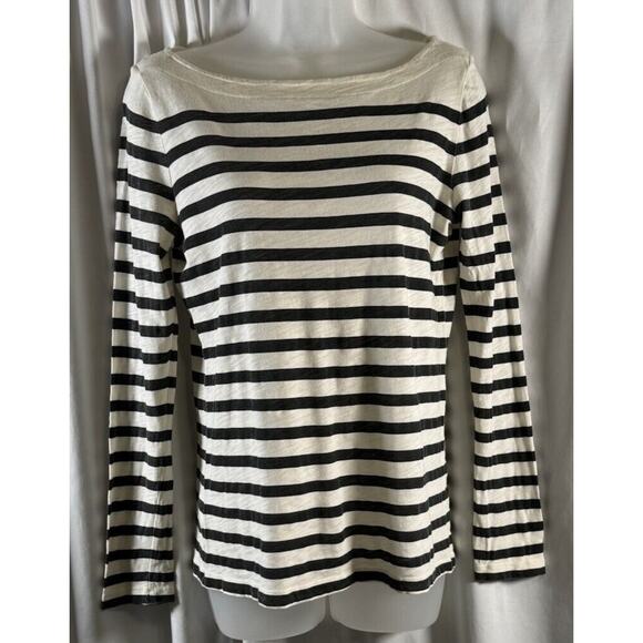 Ann Taylor LOFT Boatneck Long Sleeves Striped T-Shirt, Black/Ivory, Sz: M, 73-26 - Picture 12 of 14